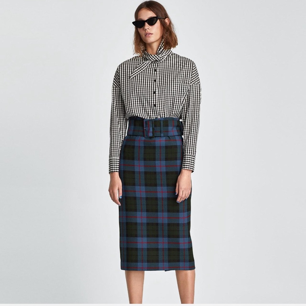Zara Woman Plaid Pencil Skirt